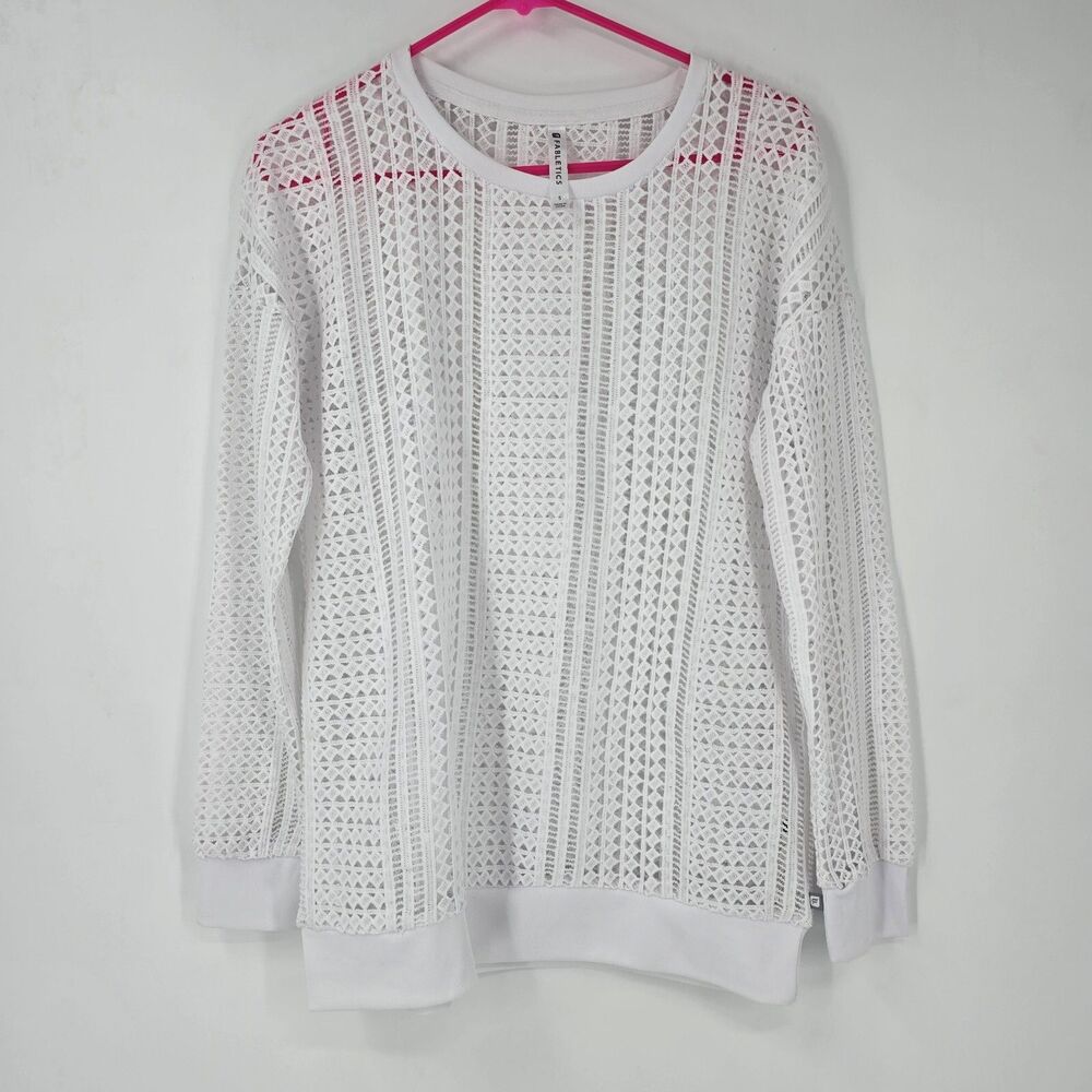 FABLETICS SOPHIE TUNIC White Sheer Crochet Lace Size Small